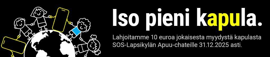 Lahjoitamme jokaisesta myydystä kapulasta 10 euroa SOS-Lapsikylän Apuu-chateille 31.12.2025 asti.